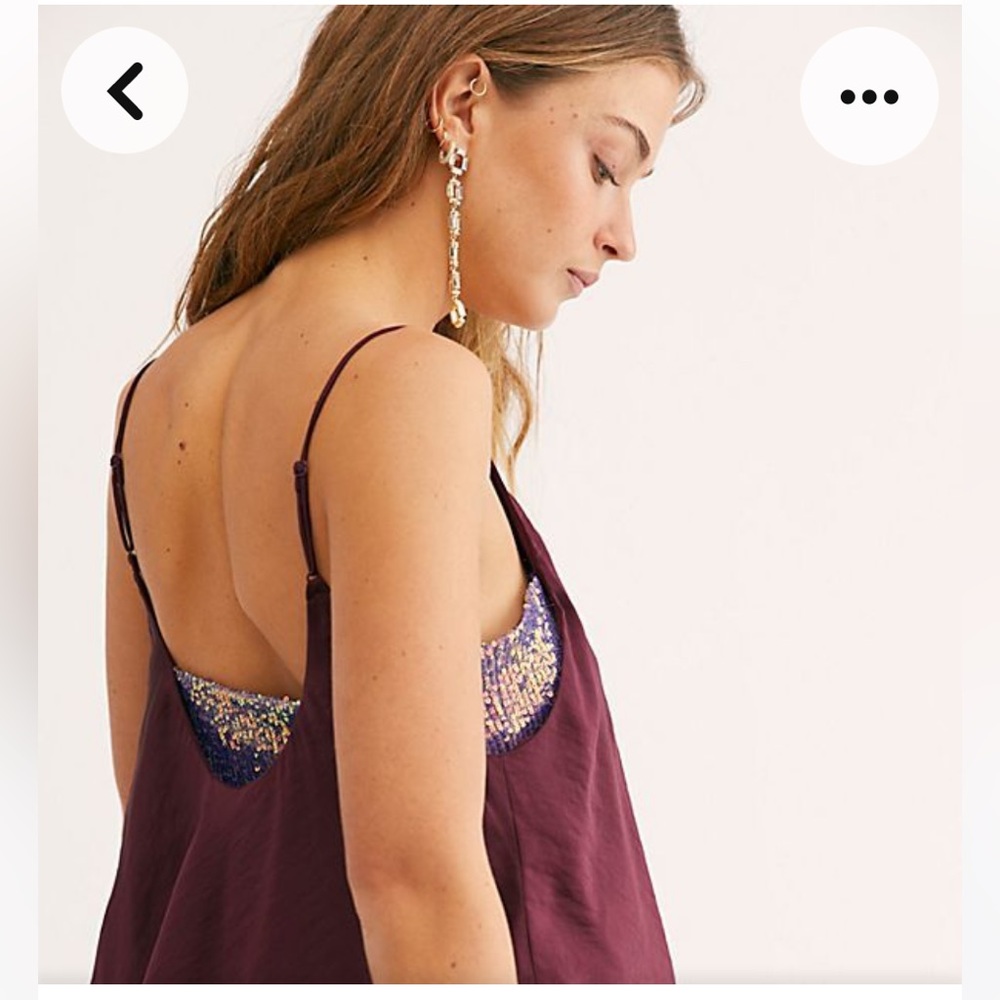 NWT FREE PEOPLE Turn it on cami vetiver bloom plum purple sequin camisole S
